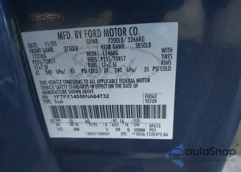 2006 Ford F-150 Fx4/Lariat/Xl/Xlt from USA, damaged, VIN 1FTPX14556NA64732